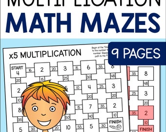 Multiplication Fact Mazes, Times Tables Math Activities for Kids, Printable Multiplication Practice Challenge Worksheets