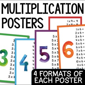 Poster di moltiplicazione e tabelline, poster di esercizi di matematica per la fluidità, poster di matematica educativa stampabili in PDF per l'istruzione parentale