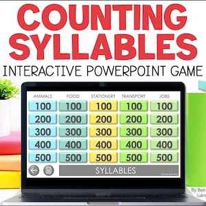 Jeu PowerPoint de comptage des syllabes pour la pratique de la conscience phonologique, Apprendre à lire et à écrire des mots, Segmentation des syllabes, Comme Jeopardy