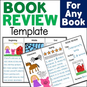 Book Review And Book Report Template For Any Fiction or Nonfiction Text or Story, Book Reading Journal, Homeschool Printable PDF for Kids