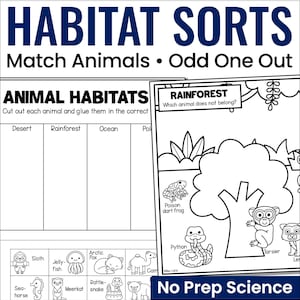 Animal Habitats Activities | Habitat Sort Worksheets | Animal Classification Science Activity | Kindergarten 1st 2nd Grade | Cut and Paste
