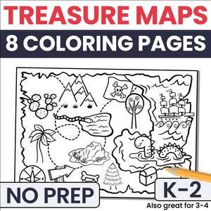 Pirate Treasure Island-kaarten kleurplaten, piratenfeest leuke activiteit, Talk Like a Pirate Day kinderbladen, afdrukbare pdf digitale download