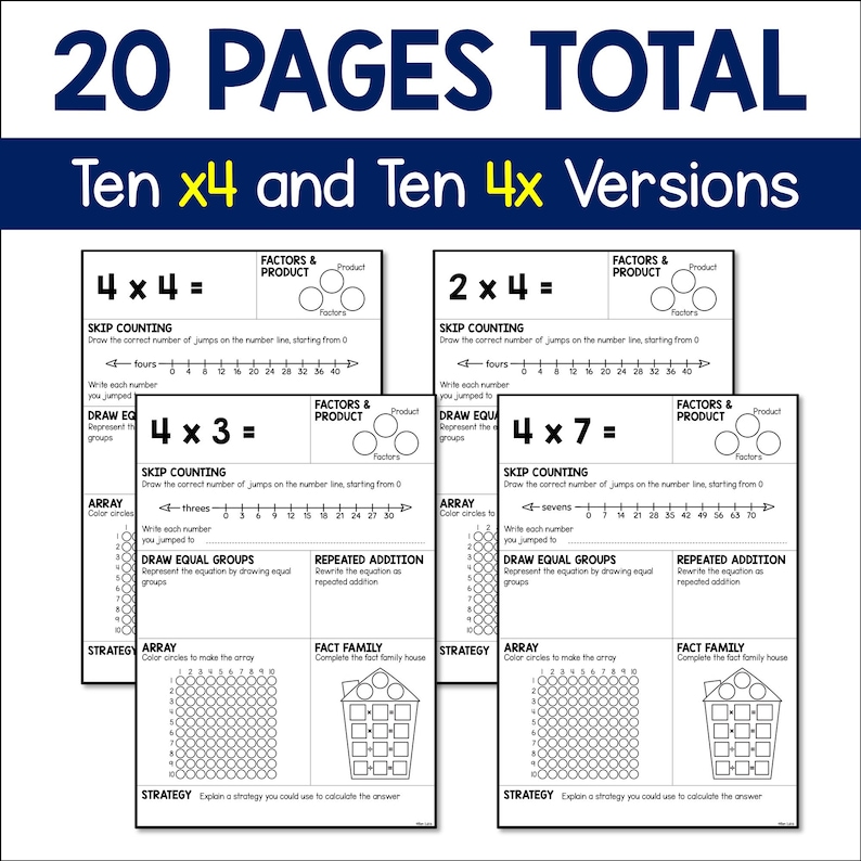 4 Times Table Multiplication Equation of the Day Practice Worksheets ...