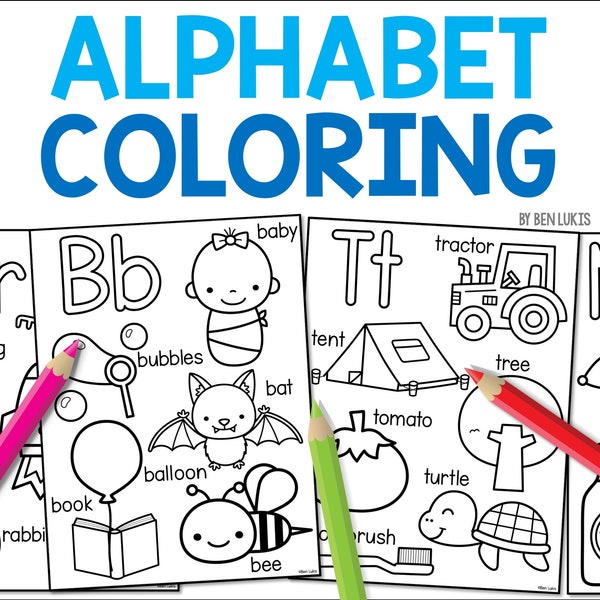 Printable Alphabet Coloring Pages for Kids, ABC Learning Activity Sheets, PDF Digital Download, Preschool Educational Material, Homeschool