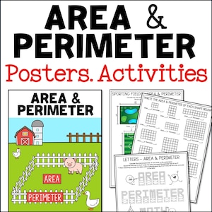 Poster e schede di lavoro su area e perimetro, decorazioni per l'aula di geometria, attività matematiche educative, risorse di apprendimento, materiale per la scuola domestica