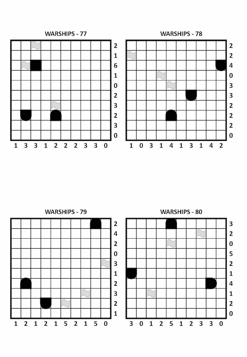 Printable Battleship Puzzles, 160 Logic Games, Printable Brain Teasers ...