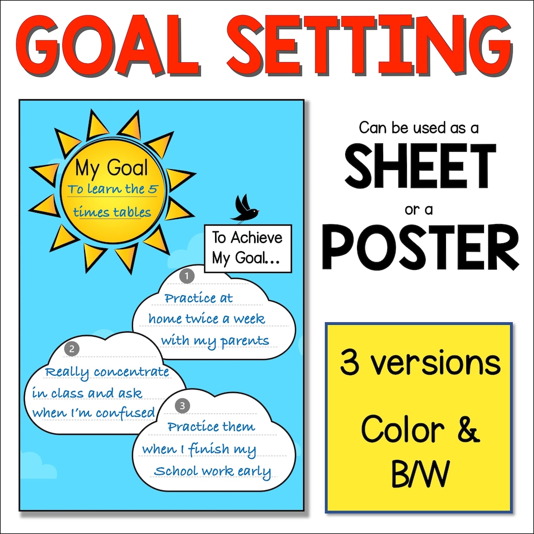 Goal Setting for Kids, Student Learning Goal Sheets and Posters, Growth