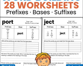 Morphology Worksheets, Greek and Latin Bases, Prefixes Suffixes Word Building Activities, Vocabulary Word Study, Printable PDF Google Slides