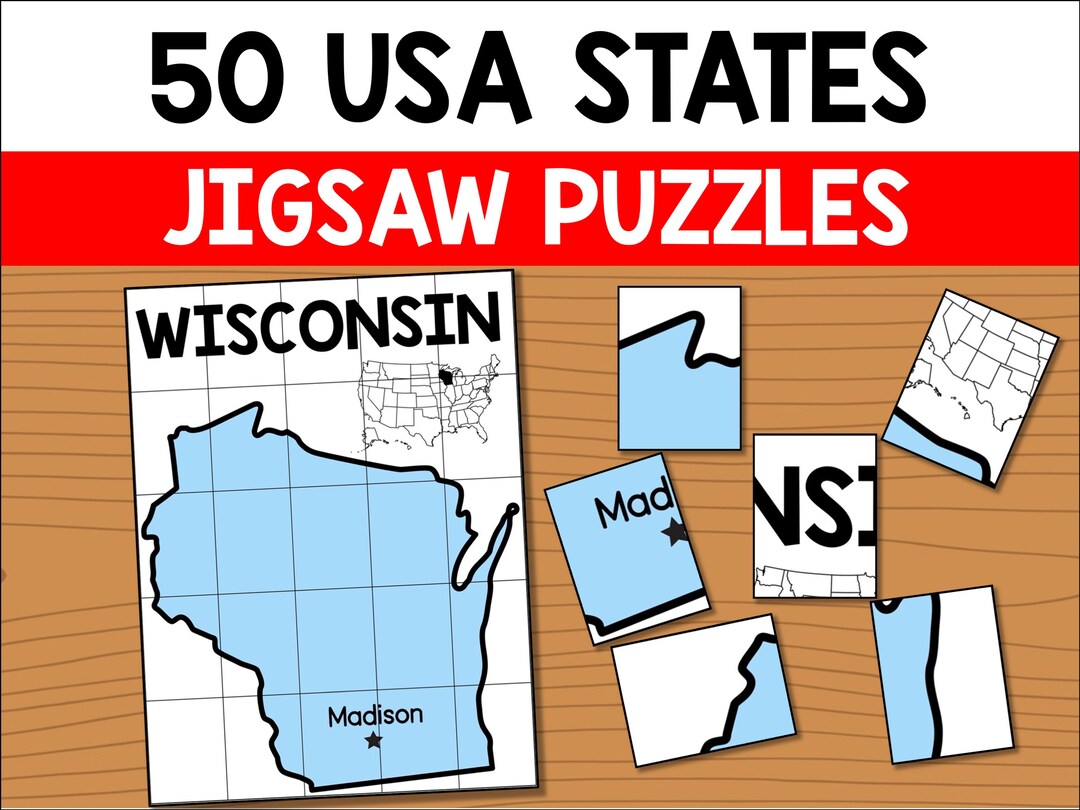 USA Map Puzzles, US States & Capital Cities, Printable PDF Jigsaw