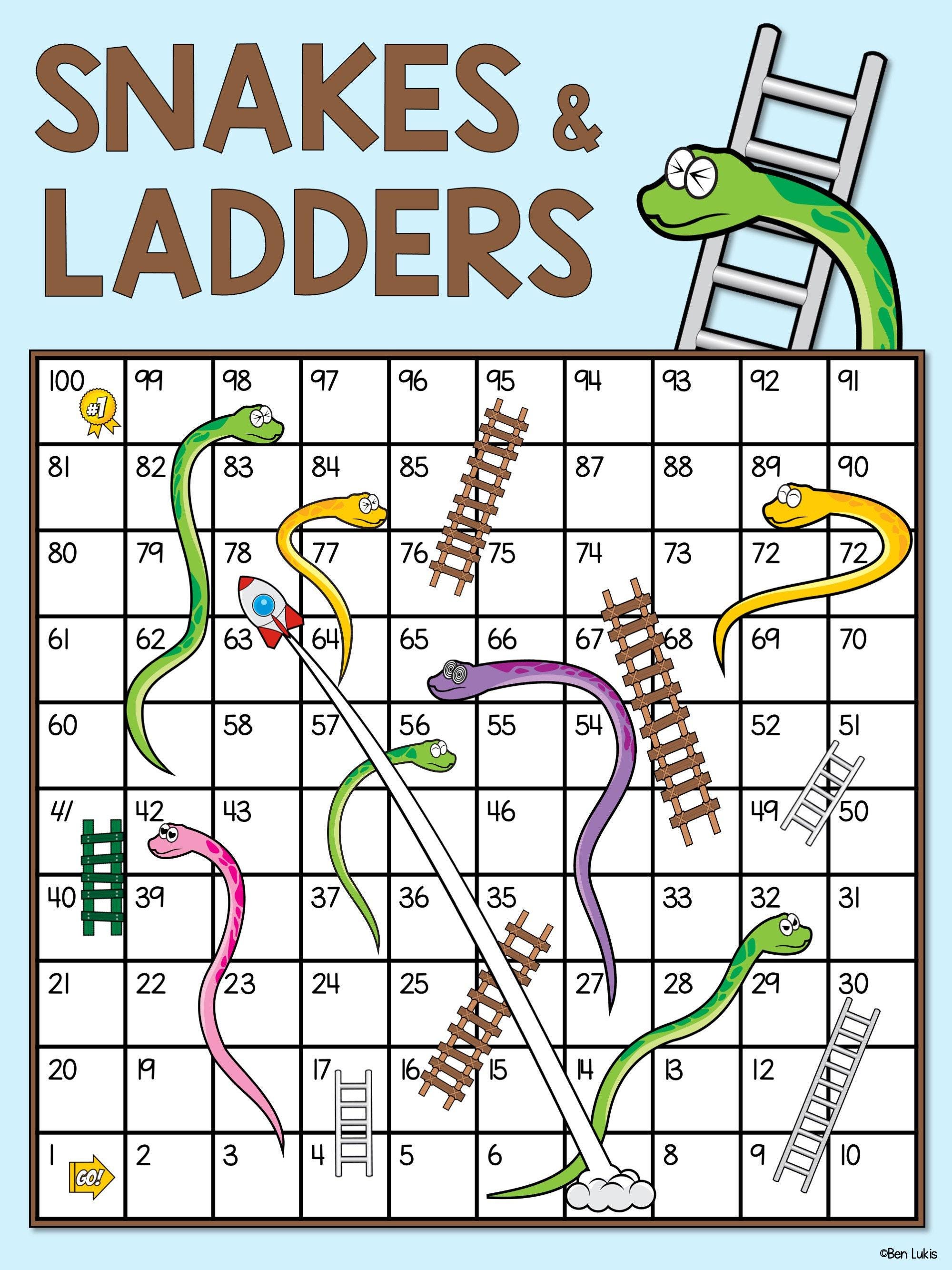 Printable Snakes and Ladders Game, Family Board Game Night, Kids ...