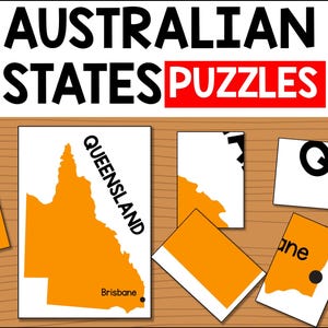Australische Bundesstaaten Puzzles PDF Digitaler Download, Lerngeographie-Puzzles, Kinderaktivität, lernen Sie australische Staaten und Territorien
