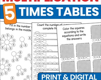 5 Times Table Multiplication Worksheets, Multiply by 5 Math Fluency Practice Workbook, Homeschool Printable PDF Digital Download, 3rd Grade