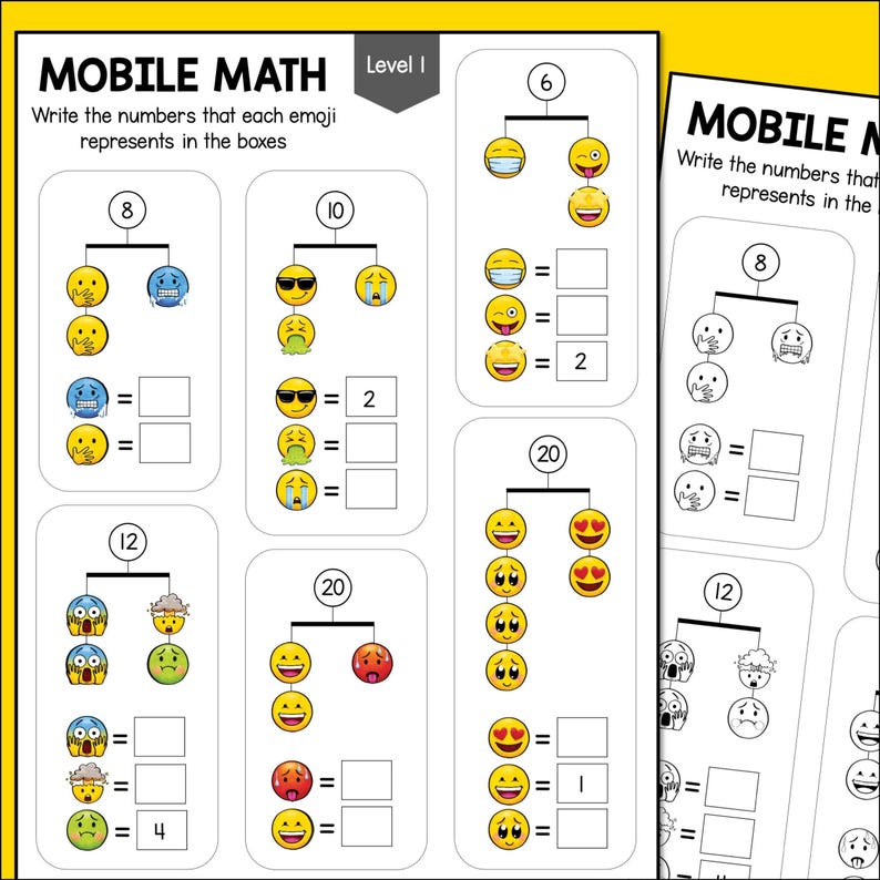 a worksheet for a mobile math game