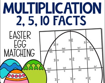 Multiplication de Pâques par 2, 3, 5 et 10, PDF imprimable Mathématiques de Pâques, Puzzle de faits de multiplication d'oeufs de Pâques, jeu de pratique de table de multiplication