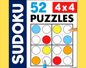 Easy Sudoku Puzzles for Kids, 4x4 Coloring Puzzles (Printable PDF)