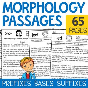 Prefix and Suffix Morphology Reading Passages for Kids Learning about Word Roots and Word Meanings, Word Study using Morphemes and Affixes