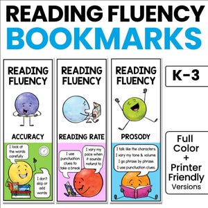Reading Fluency Bookmarks for Kids | Printable Reading Strategy Visual Reminders | Literacy Center & Homeschool Reading Tool | K-3 PDF