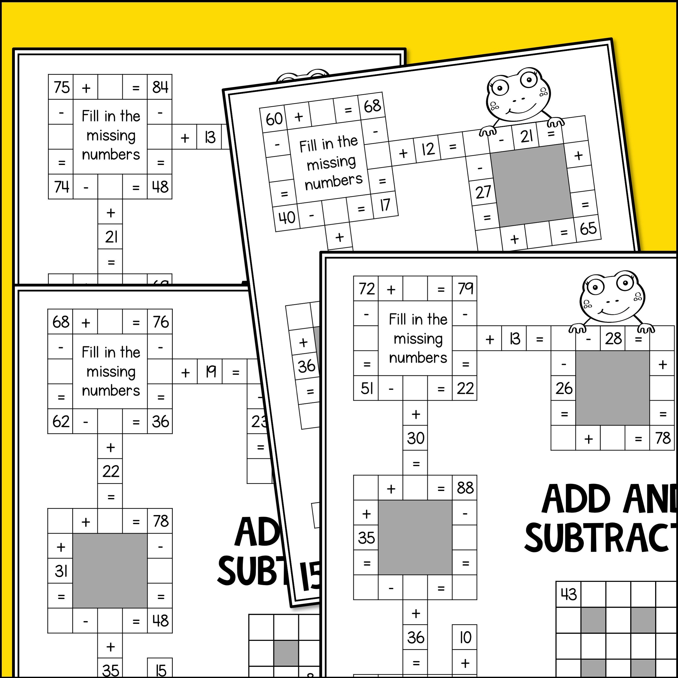 2 Digit Addition and Subtraction Math Puzzles, Math Crosswords to ...