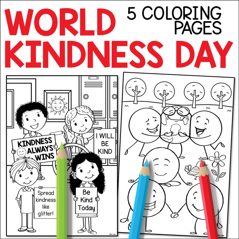 World Kindness Day Coloring Pages, Printable Kids Activity, Digital Download, Classroom Teaching