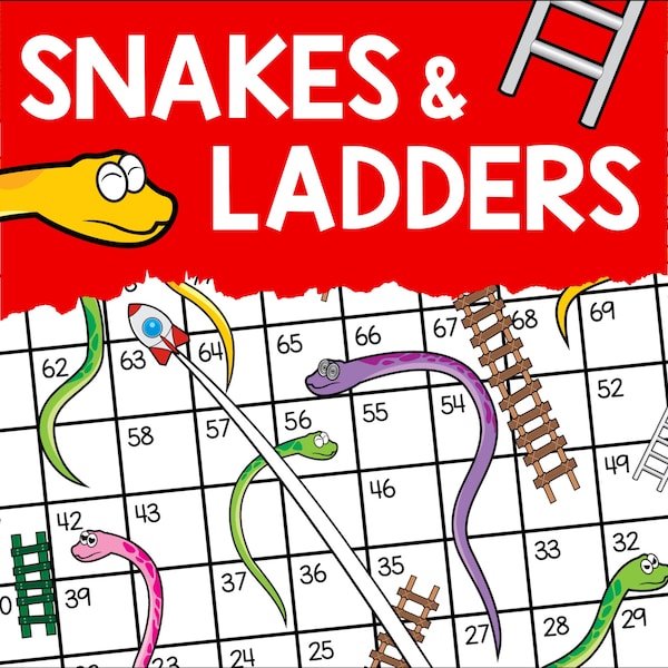 Jeu imprimable de serpents et d'échelles, soirée jeux de société en famille, jeux classiques pour enfants, téléchargement numérique, activités d'intérieur amusantes, impression facile à la maison