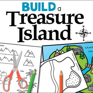 Bauen Sie ein Schatzinsel-Handwerk, Piraten- und Kartierungsressource, Sprechen wie ein Piratentag, Design und Farbe Treasure Island, druckbare PDF-Geographie