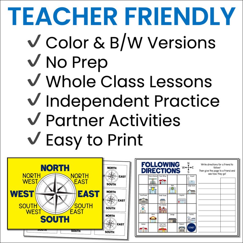 Cardinal & Ordinal Directions Activities | Compass Rose Worksheets and ...