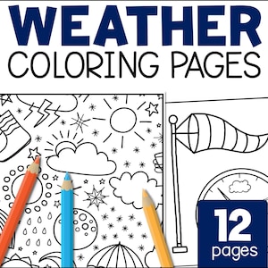 Páginas para colorear del clima, hojas para colorear del clima en PDF imprimibles para niños, actividad educativa, descarga instantánea, recursos para la educación en el hogar