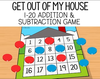 Addition and Subtraction to 20 Math Game for Number, Operations, and Math Fact Fluency Practice, Get Out Of My House Partner PDF Game