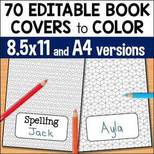 Portadas de libros editables para colorear, versiones de 8,5 x 11 y A4, descarga digital, 70 portadas de libros temáticos imprimibles para niños, material escolar