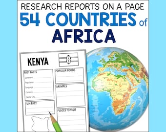 Africa Country Geography Research Templates for Kids, African Countries Homeschool Geography Worksheets, Country Study Printable PDF Pages