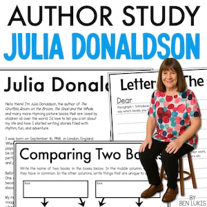 Julia Donaldson Author Study Worksheets, The Gruffalo Room On The Broom etc Books, About the Author, PDF Printable Homeschool & School Pages