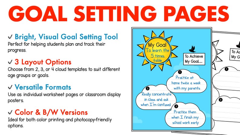 Goal Setting for Kids, Student Planning Sheets (printable PDF) - Etsy