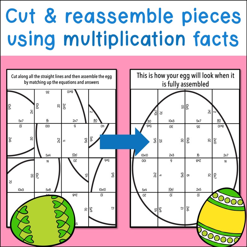 Easter Multiplication by 2, 3, 5, and 10, Printable PDF Easter Math, Easter Egg Multiplication Facts Puzzle, Times Table Practice Game zdjęcie 3