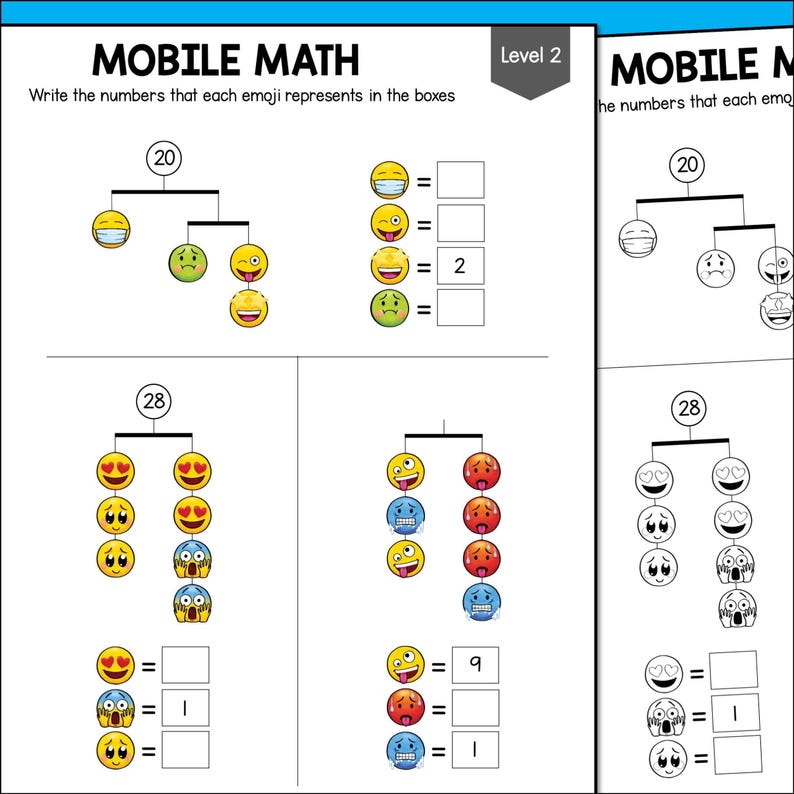 a worksheet for a mobile math game