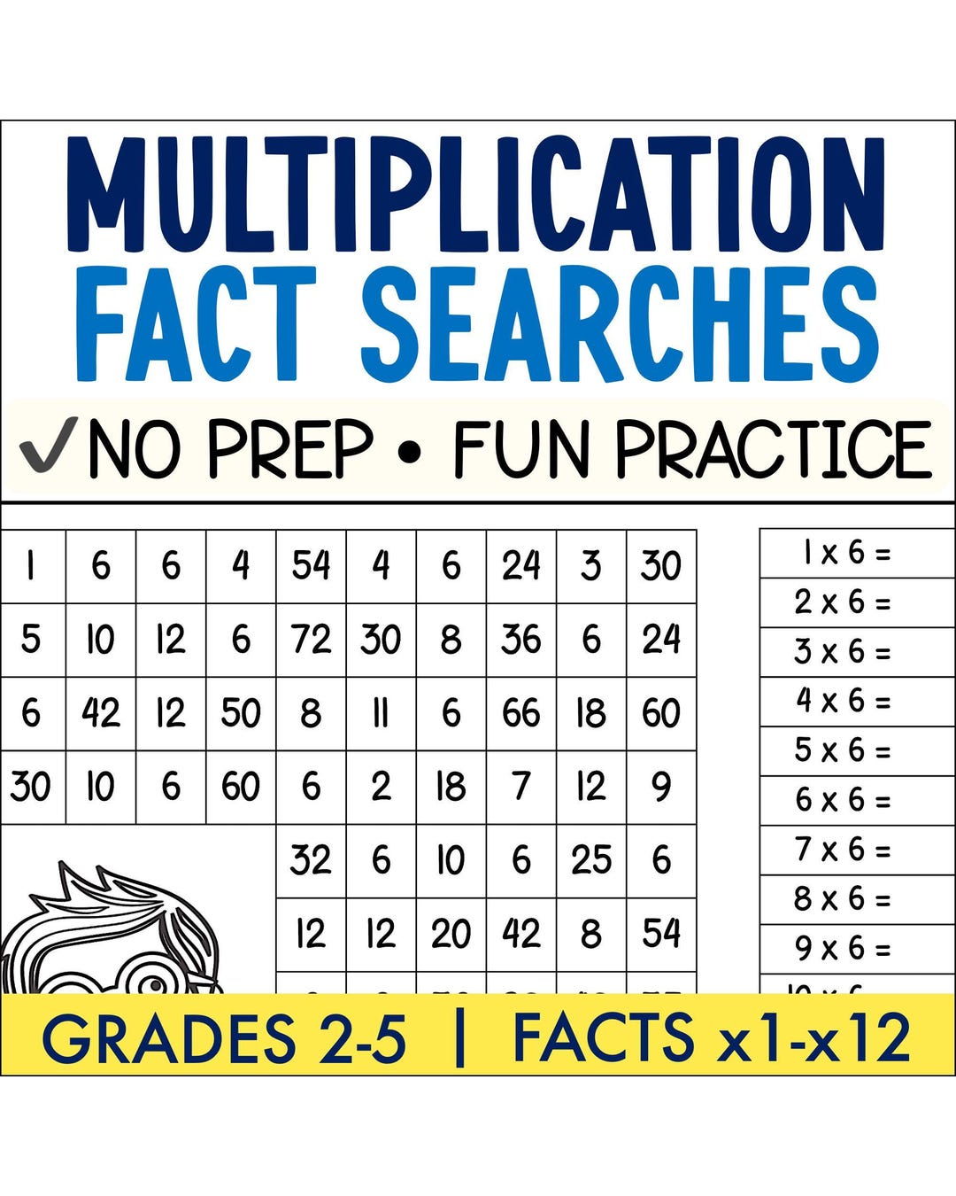 Multiplication Number Searches, Math Word Searches, Times Tables ...