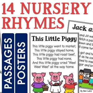 Carteles de canciones infantiles y pasajes de lectura para niños, carteles educativos imprimibles y pasajes de lectura, educación en el hogar para niños, Humpty Dumpty, etc.
