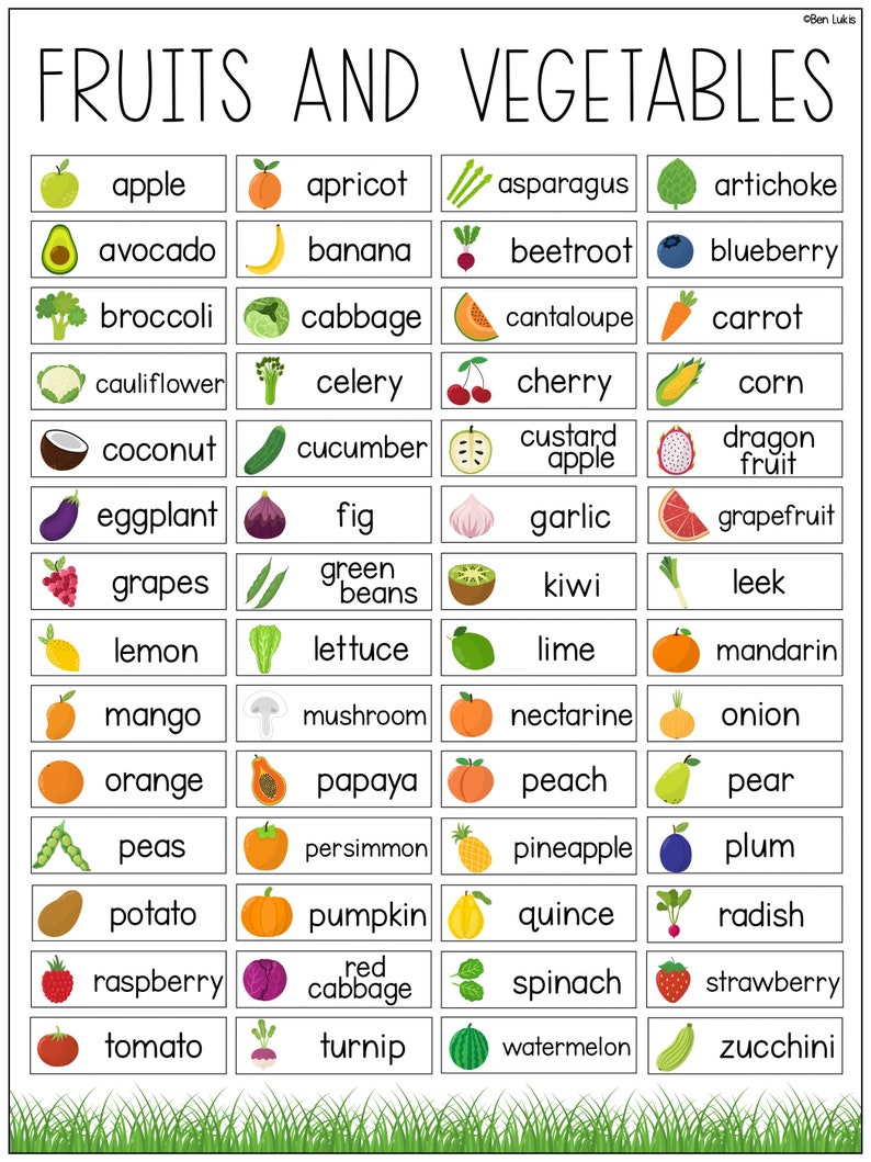 Fruit and Vegetables Names for Classroom Wall Display Word - Etsy