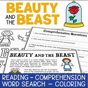 Beauty and the Beast Reading Activity, Comprehension Questions, Word ...