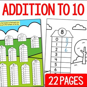 Addition Facts to 10 Worksheets for Math Fact Practice and Fluency, Simple Addition Printable Worksheets for Homeschool, Early Math for Kids