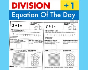 Division by 1 Worksheets, Equation of the Day (Printable PDF)