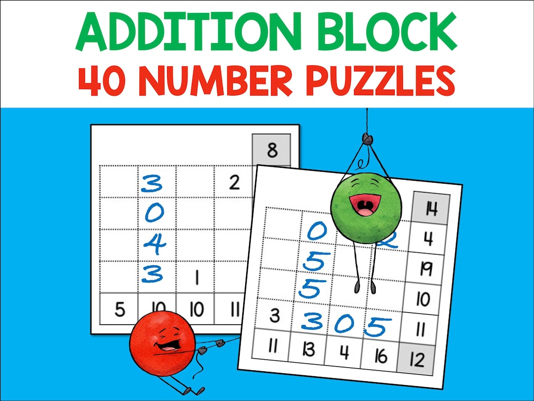 Addition Block Puzzles, 40 Number Challenges, Kids Math Games ...