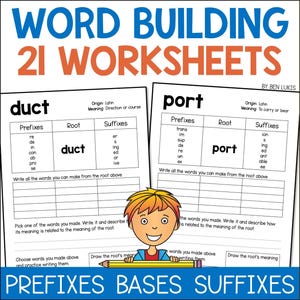 Making Words with Word Bases, Prefixes and Suffixes, Word Study Spelling Worksheets & Word Building with Morphemes, Printable PDF Worksheets