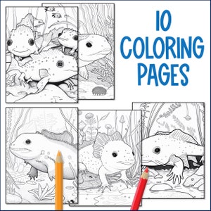 Axolotl Coloring Book Digital Download, Kids Printable Coloring Pages