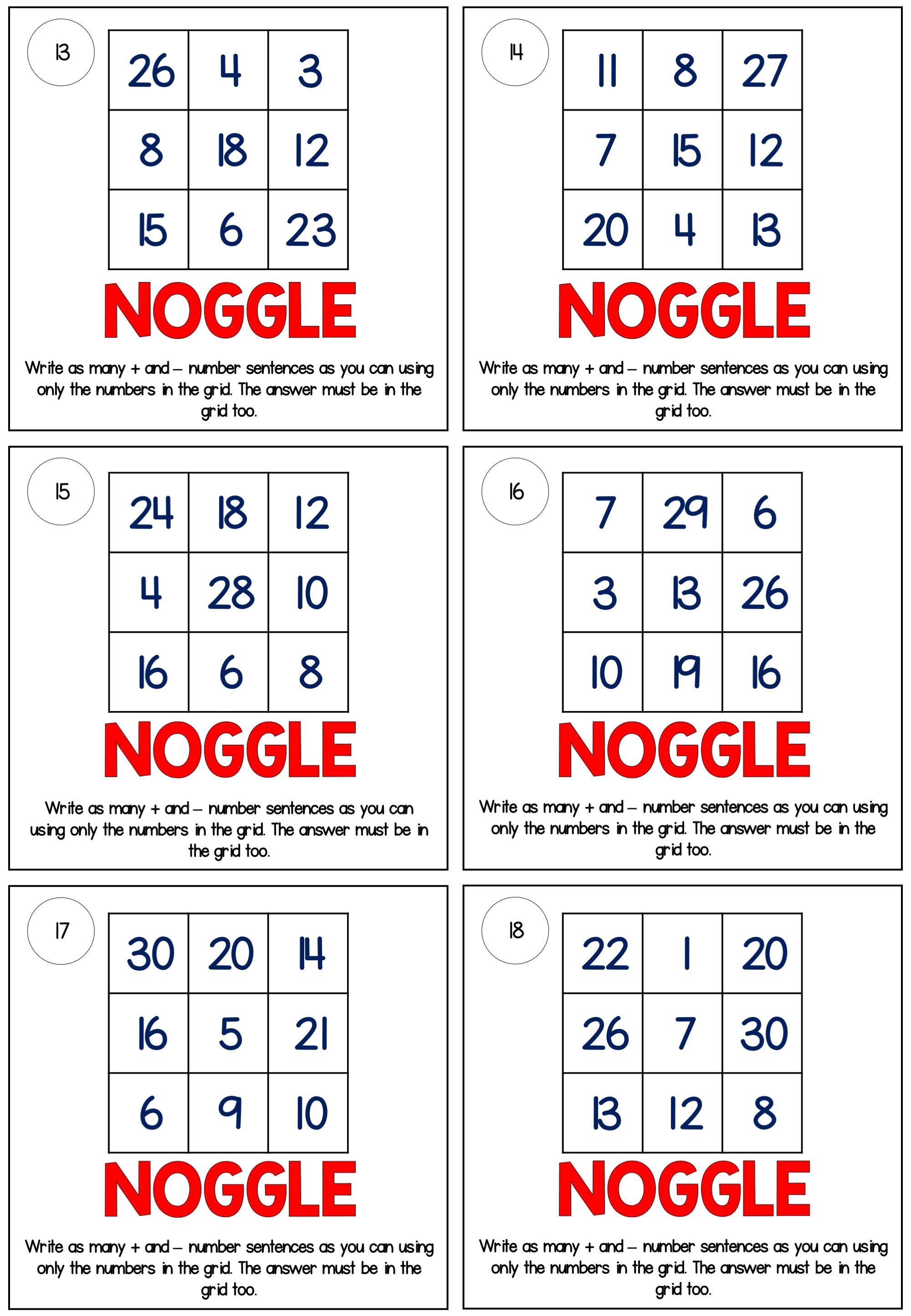 Number Puzzle Task Cards, Addition and Subtraction Brain Teasers, Fun ...