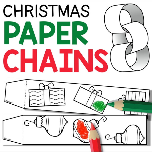 Christmas Paper Chain Craft, Christmas Coloring, Classroom Decor and Craftivity, Printable PDF Download for Kids, Xmas Craft Activity