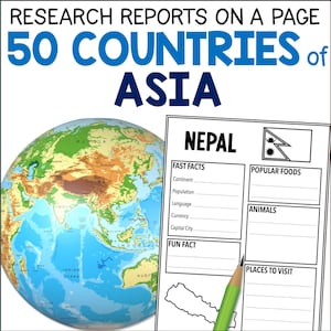 Asia Country Geography Research Templates for Kids, Asian Countries Homeschool Geography Study Continent Worksheets, Printable PDF Pages