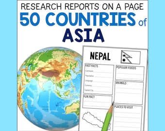 Asia Country Geography Research Templates for Kids, Asian Countries Homeschool Geography Study Continent Worksheets, Printable PDF Pages