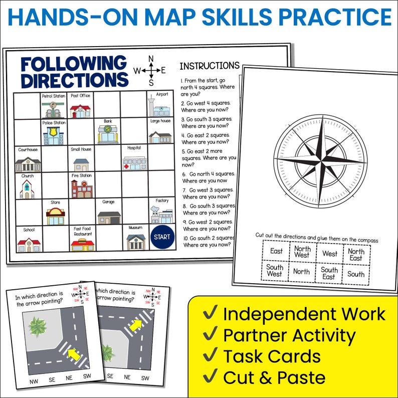 Cardinal & Ordinal Directions Activities | Compass Rose Worksheets and ...