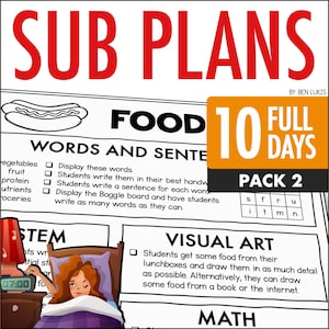 Substitute Teacher Lesson Plans No Prep Bundle, 10 Ready-to-Go Themed Days School Homeschool, Printable & Digital, STEM-to-Art, Grades 2–3