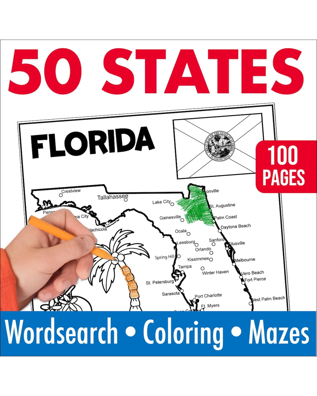 50 US States Coloring Pages, Wordsearches & Mazes, USA Flags and ...